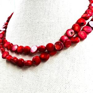 Red Coral 2 Strand Necklace Coastal Pop of Color Gothic Witchycore Natural Boho